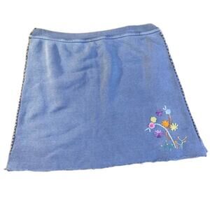 AMY TANGERINE A-Line Mini Skirt Faded Blue Sweatshirt Fleece Embroidered Sz S/M